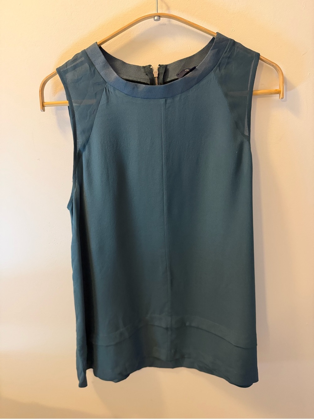 Madewell 100% Silk Teal Sheer Panel Sleeveless Blouse Top M